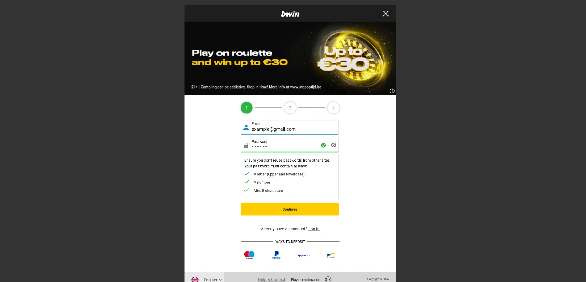 Bwin registration